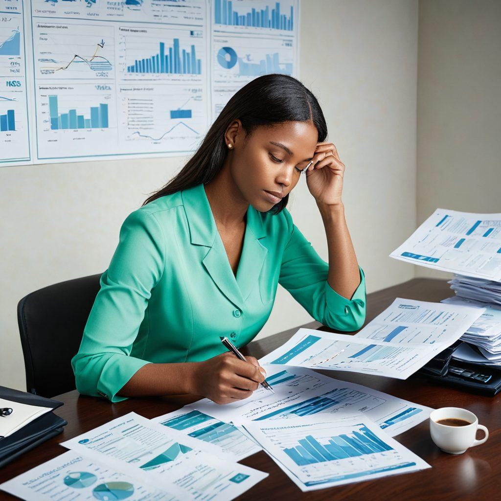A thoughtful person examining various insurance documents and charts, with labels showing 'Claims' and 'Premiums', surrounded by symbols of security like a shield and coins. A calming color palette of blues and greens enhances clarity and understanding. Soft lighting creates a welcoming atmosphere, inviting viewers to explore the insurance world. super-realistic. vibrant colors. white background.